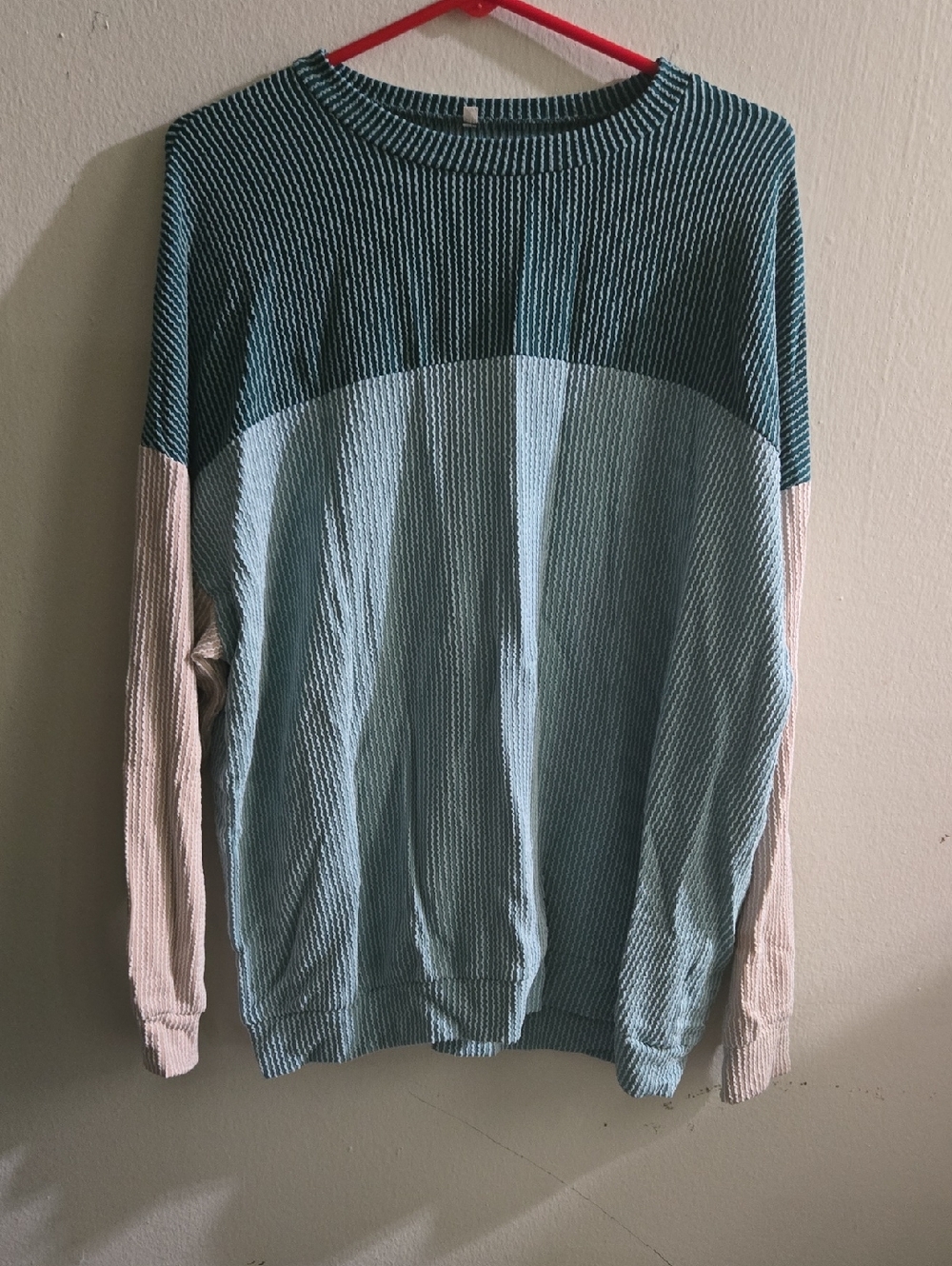 Green Blue And Cream Color Block Oversized Sweater